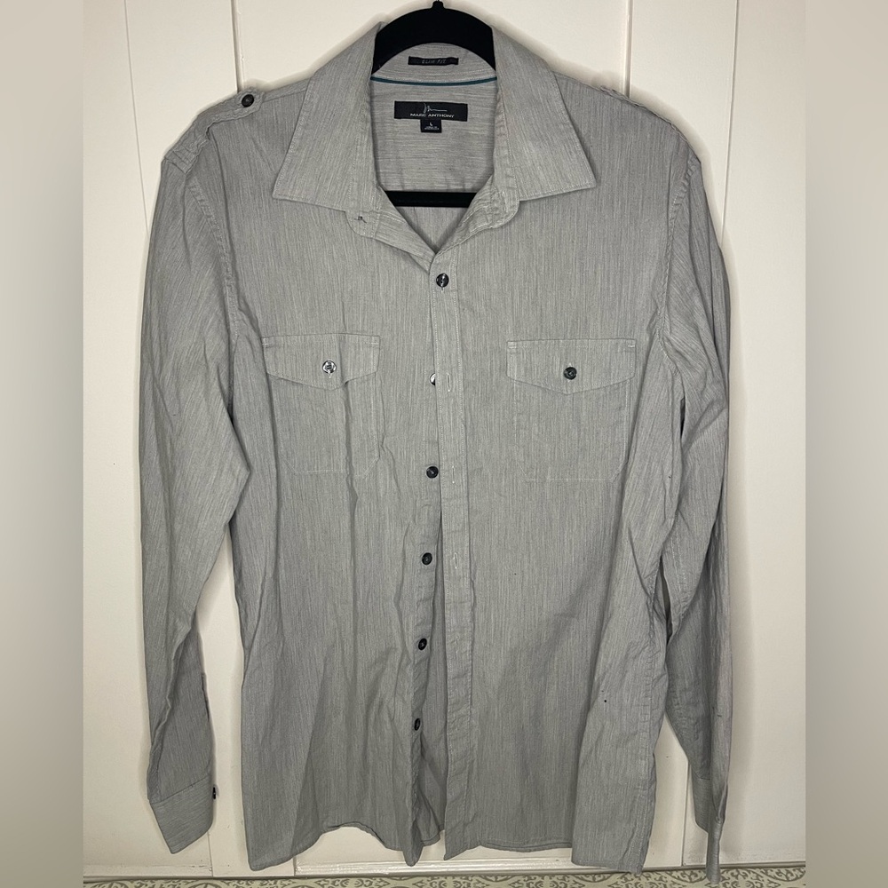 Marc Anthony Light Gray Slim Fit Button Up Size Men’s Large Preloved